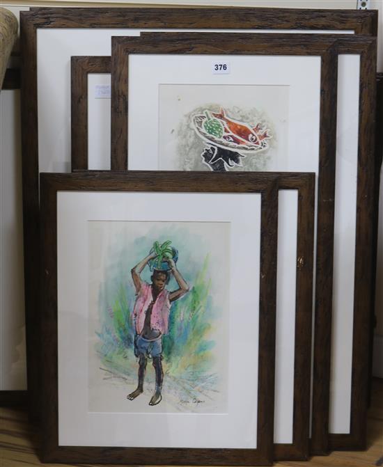 Moya Cozens - Mainly Jamaican scenes Largest 60 x 47cm.